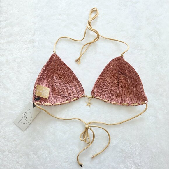 Cherina Beachwear Nora Crochet Bikini Top & Side-Tie Bottoms in Pink Lurex Gold - Picture 3 of 12